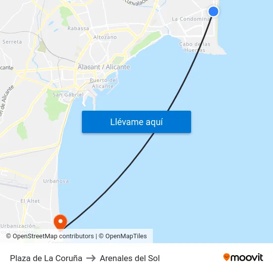 Plaza de La Coruña to Arenales del Sol map