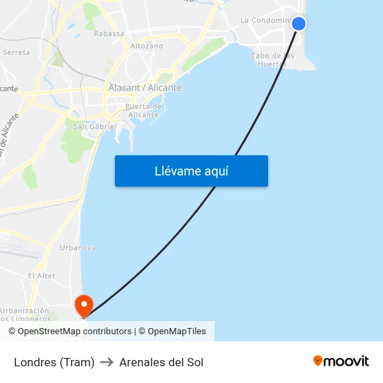 Londres (Tram) to Arenales del Sol map