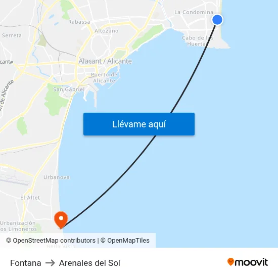 Fontana to Arenales del Sol map