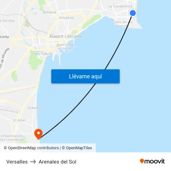 Versalles to Arenales del Sol map