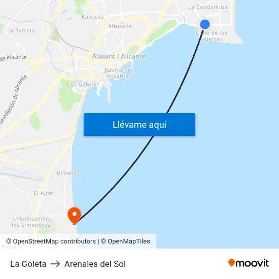 La Goleta to Arenales del Sol map