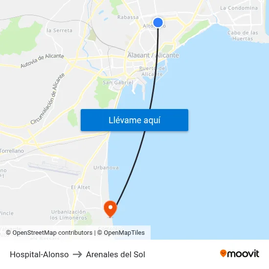 Hospital-Alonso to Arenales del Sol map