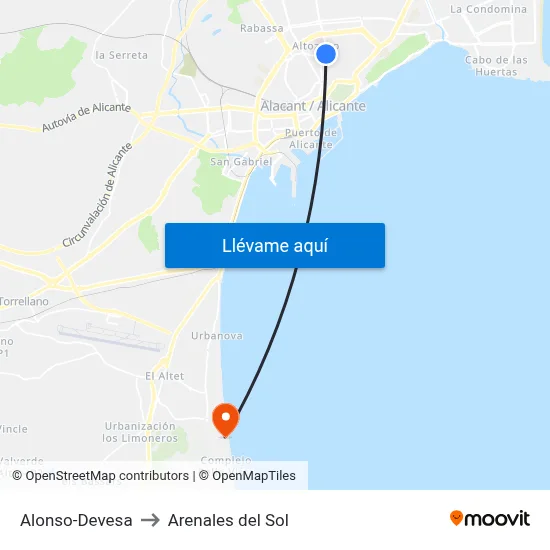Alonso-Devesa to Arenales del Sol map