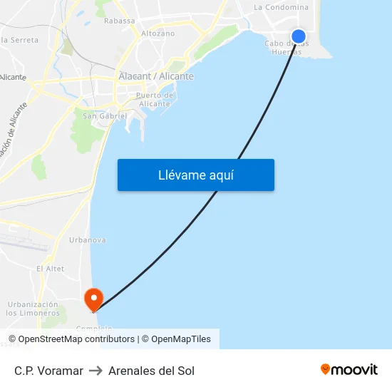 C.P. Voramar to Arenales del Sol map