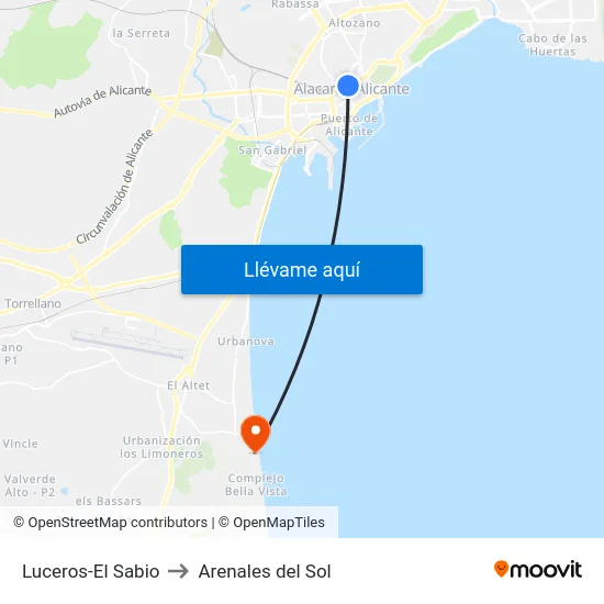 Luceros-El Sabio to Arenales del Sol map