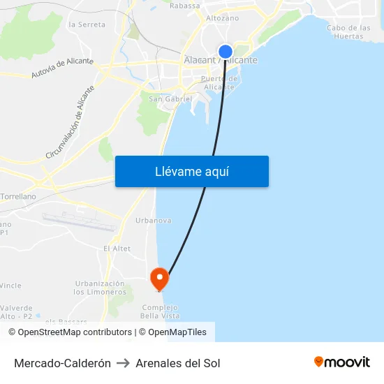Mercado-Calderón to Arenales del Sol map