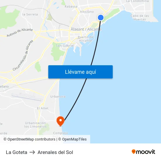 La Goteta to Arenales del Sol map
