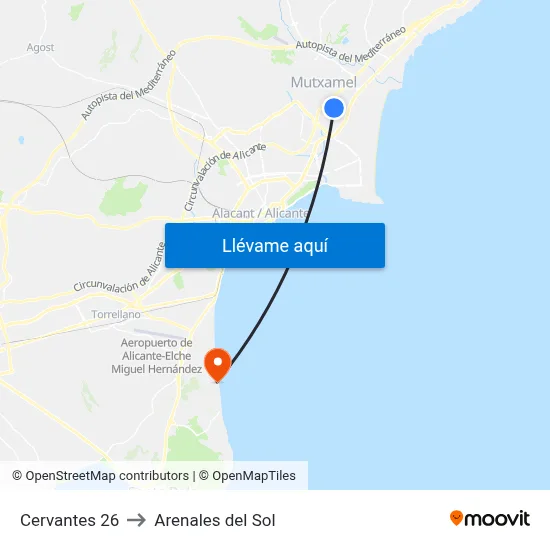 Cervantes 26 to Arenales del Sol map