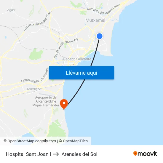 Hospital Sant Joan I to Arenales del Sol map