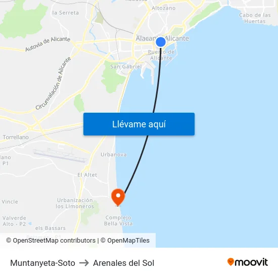 Muntanyeta-Soto to Arenales del Sol map