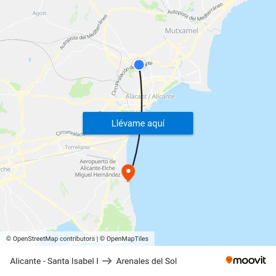Alicante - Santa Isabel I to Arenales del Sol map