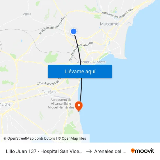 Lillo Juan 137 - Hospital San Vicente to Arenales del Sol map