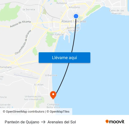 Panteón de Quijano to Arenales del Sol map