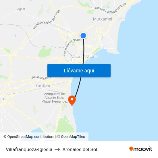 Villafranqueza-Iglesia to Arenales del Sol map