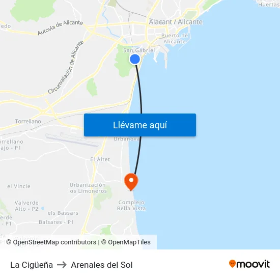 La Cigüeña to Arenales del Sol map