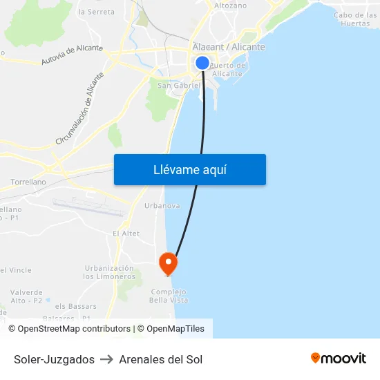 Soler-Juzgados to Arenales del Sol map