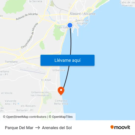 Parque Del Mar to Arenales del Sol map