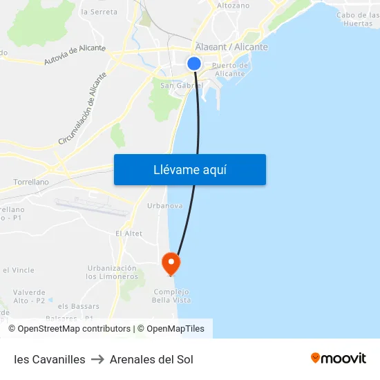 Ies Cavanilles to Arenales del Sol map