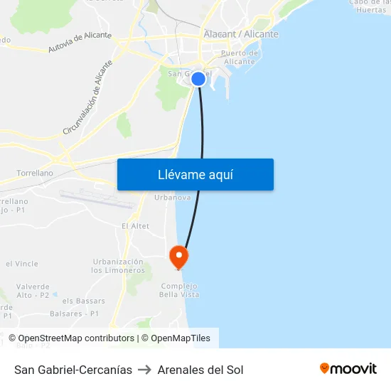 San Gabriel-Cercanías to Arenales del Sol map