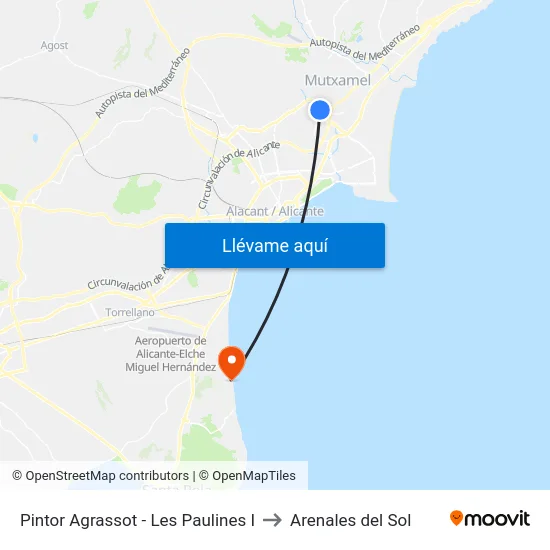 Pintor Agrassot - Les Paulines I to Arenales del Sol map