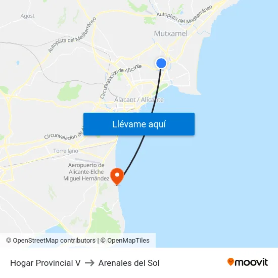 Hogar Provincial V to Arenales del Sol map