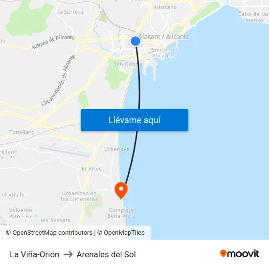 La Viña-Orión to Arenales del Sol map