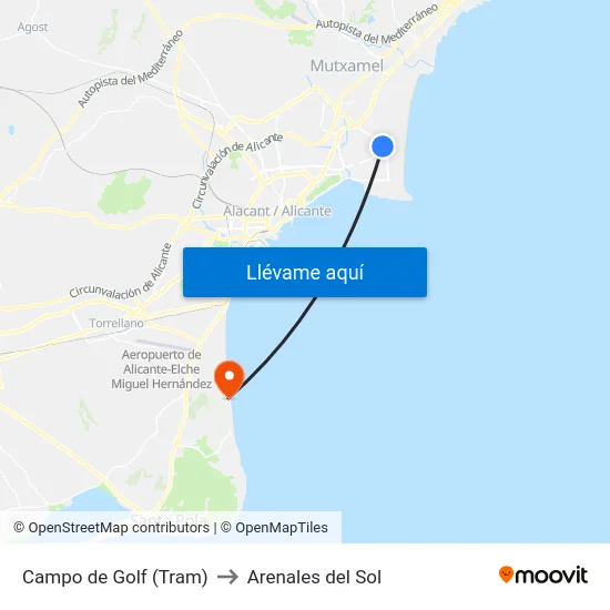 Campo de Golf (Tram) to Arenales del Sol map