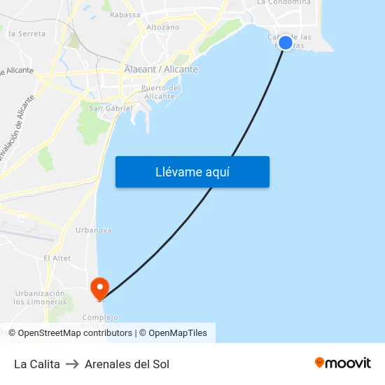 La Calita to Arenales del Sol map