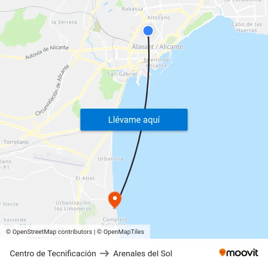 Centro de Tecnificación to Arenales del Sol map