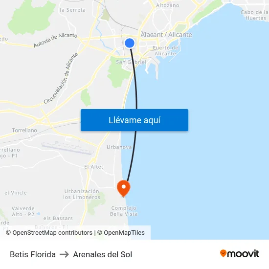 Betis Florida to Arenales del Sol map