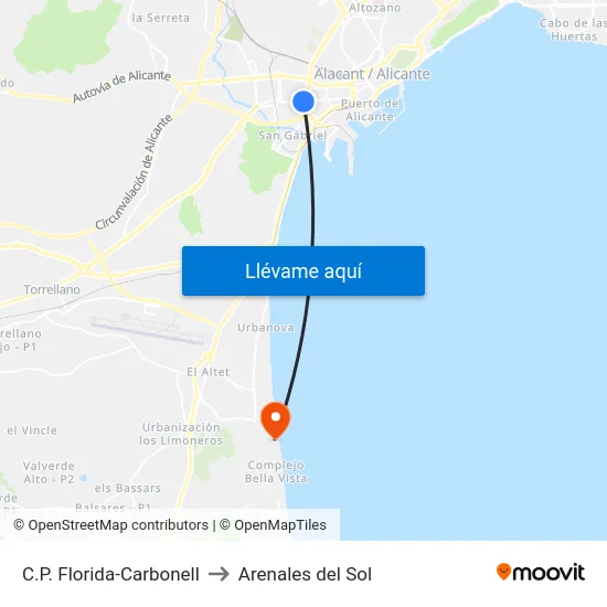 C.P. Florida-Carbonell to Arenales del Sol map