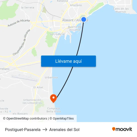 Postiguet-Pasarela to Arenales del Sol map