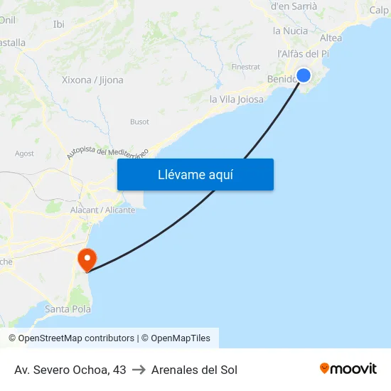 Av. Severo Ochoa, 43 to Arenales del Sol map