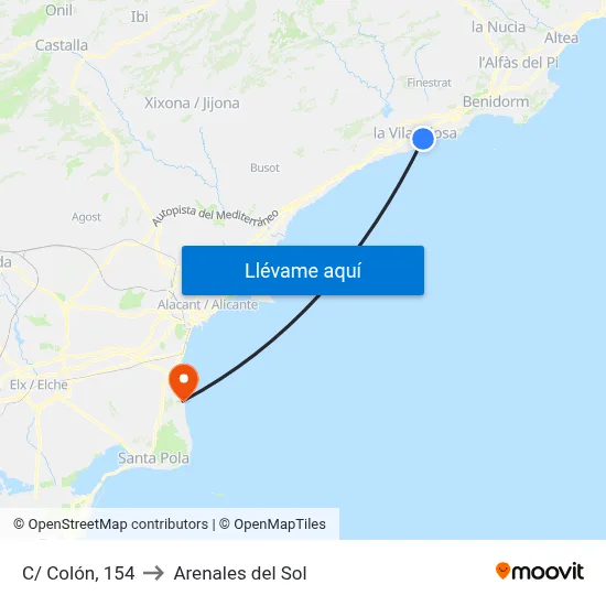 C/ Colón, 154 to Arenales del Sol map