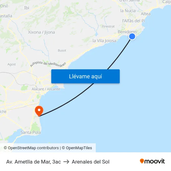 Av. Ametlla de Mar, 3ac to Arenales del Sol map