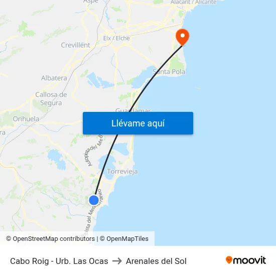 Cabo Roig - Urb. Las Ocas to Arenales del Sol map