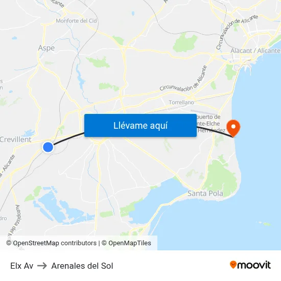 Elx Av to Arenales del Sol map