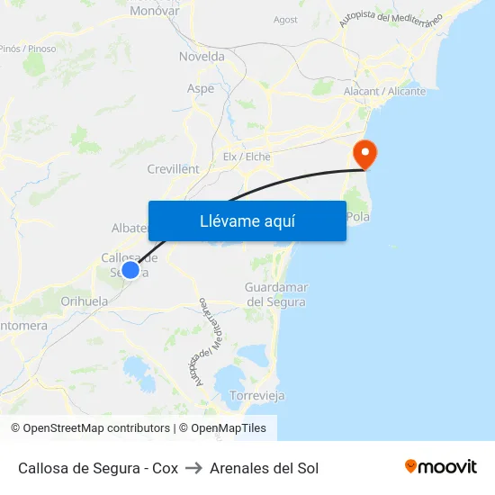 Callosa de Segura - Cox to Arenales del Sol map