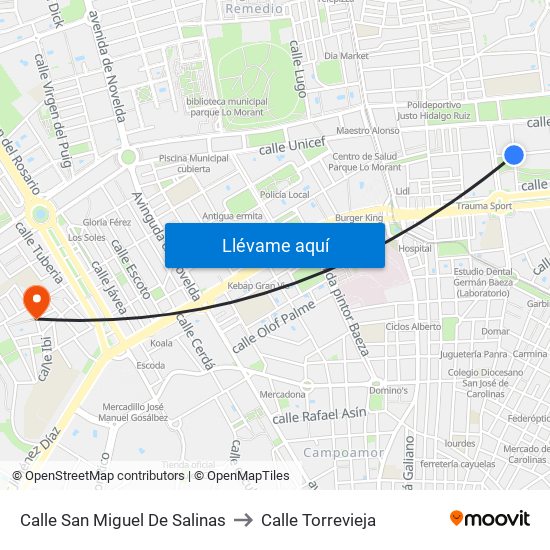 Calle San Miguel De Salinas to Calle Torrevieja map