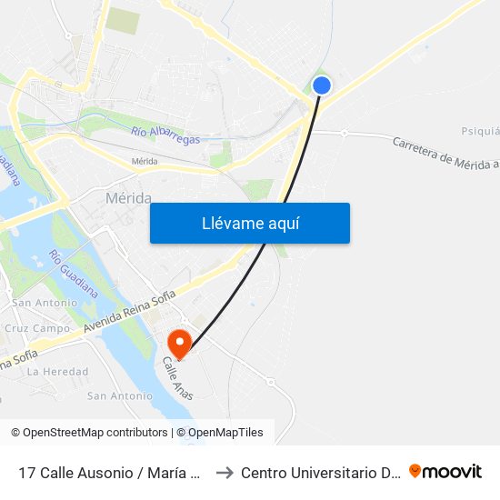 17 Calle Ausonio / María Auxiliadora to Centro Universitario De Mérida map