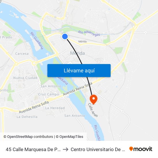 45 Calle Marquesa De Pinares to Centro Universitario De Mérida map
