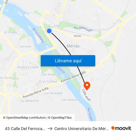 43 Calle Del Ferrocarril to Centro Universitario De Mérida map