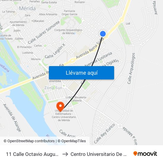 11 Calle Octavio Augusto, 5 to Centro Universitario De Mérida map