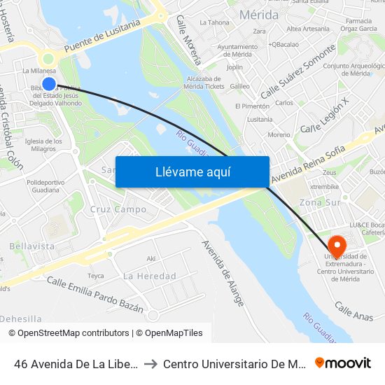 46 Avenida De La Libertad to Centro Universitario De Mérida map