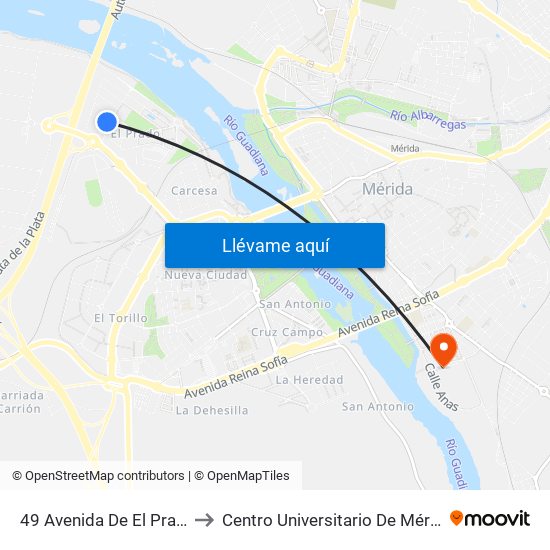 49 Avenida De El Prado to Centro Universitario De Mérida map