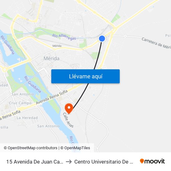 15 Avenida De Juan Carlos I to Centro Universitario De Mérida map