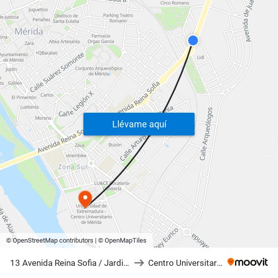 13 Avenida Reina Sofia / Jardines Del Hipódromo to Centro Universitario De Mérida map