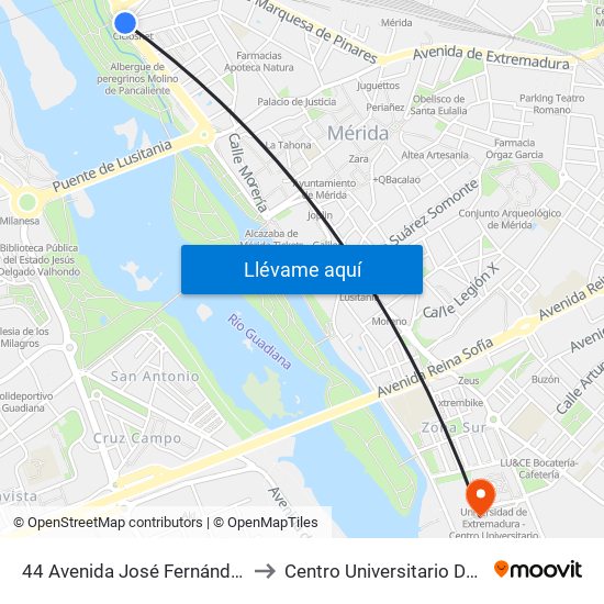 44 Avenida José Fernández López to Centro Universitario De Mérida map