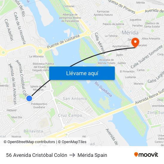 56 Avenida Cristóbal Colón to Mérida Spain map