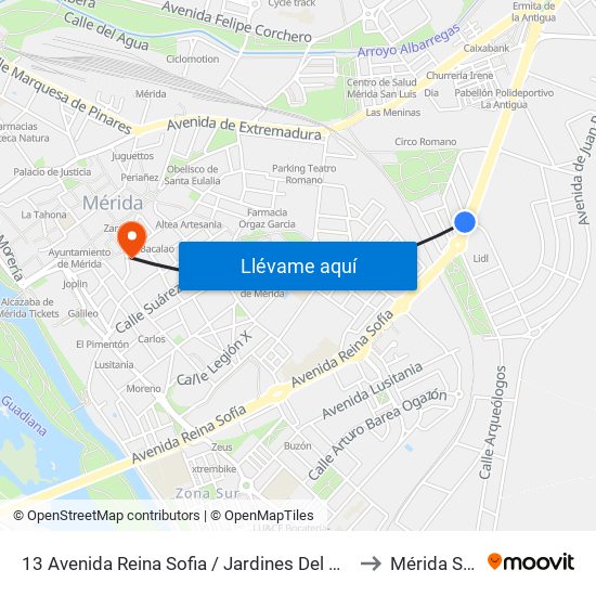 13 Avenida Reina Sofia / Jardines Del Hipódromo to Mérida Spain map